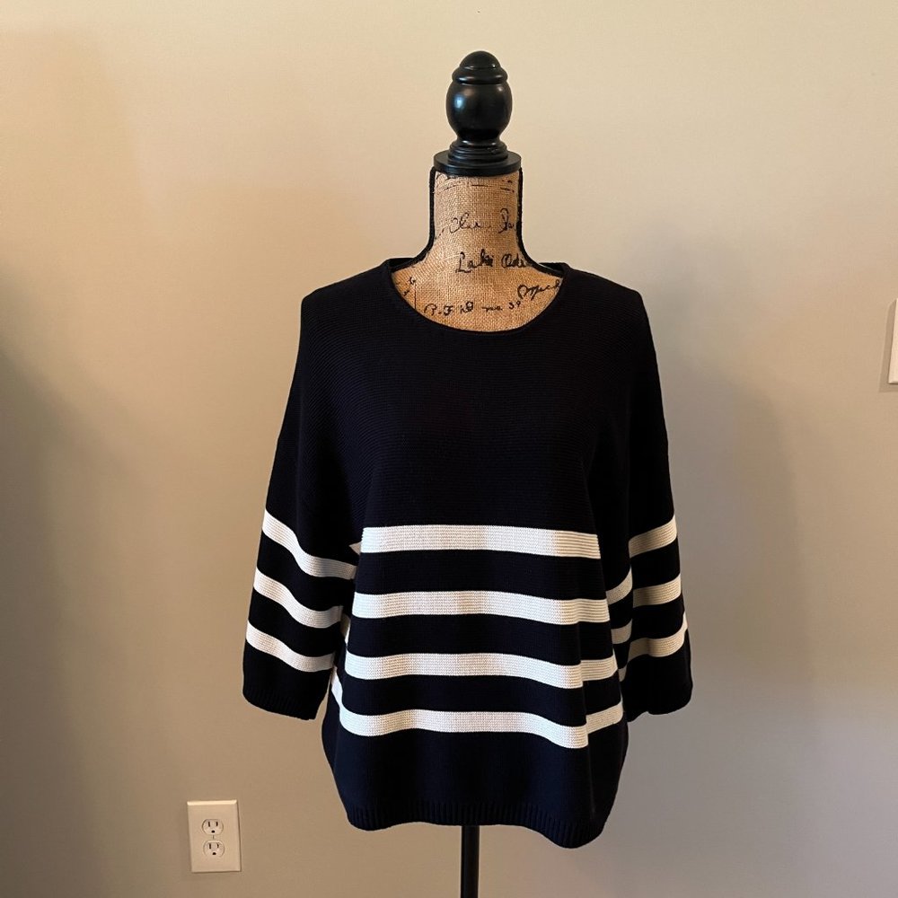 Country Road (Australian) Navy/White striped double knit sweater. 100% cotton